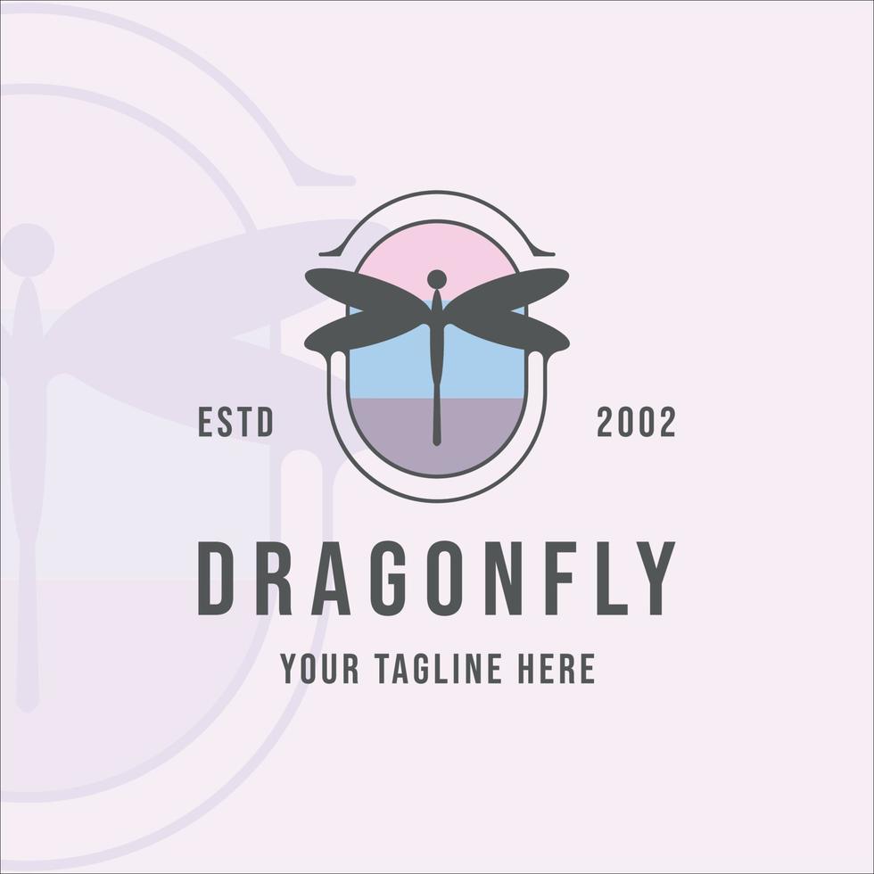 dragonfly logo line art modern color minimalist vector illustration template icon graphic design with badge concept