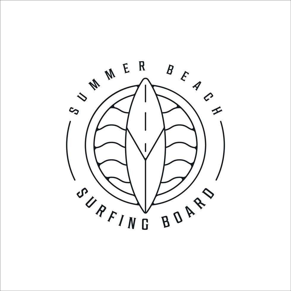surfing island beach logo line art vector illustration template icon design. paradise symbol with minimalist badge typography style concept