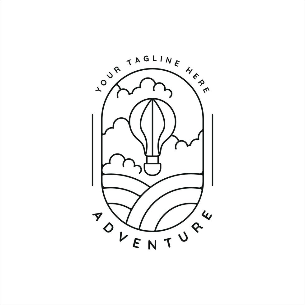 air balloon logo line art simple minimalist vector illustration template icon design. adventure fly with balloon transportation concept with badge typography