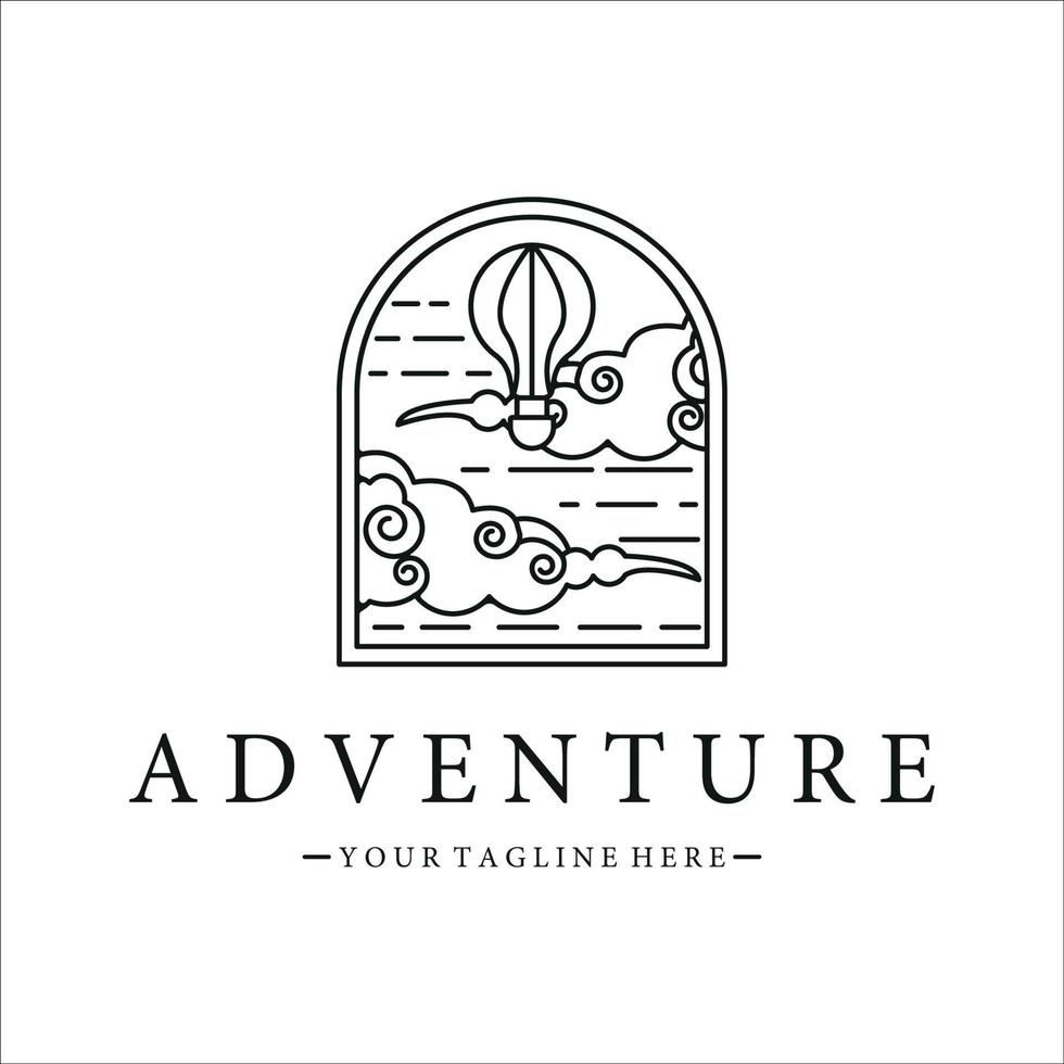 air balloon logo line art simple minimalist vector illustration template icon design. adventure fly with balloon business transportation concept with badge style