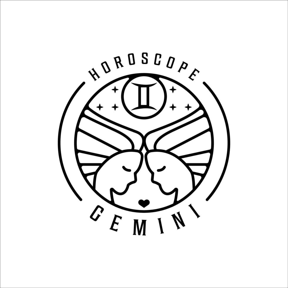 twins zodiac of gemini logo line art simple minimalist vector illustration template icon design. horoscope sign mysticism and astrology symbol