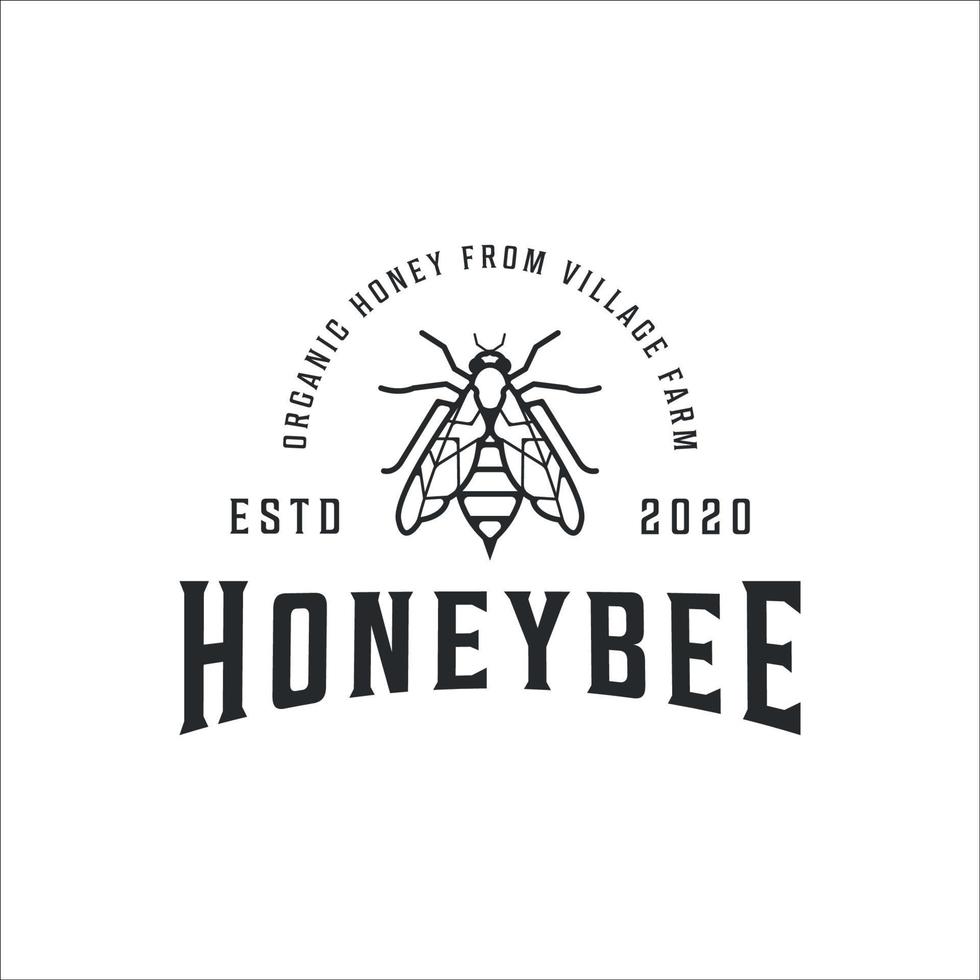 Honey Bee logo vintage vector ilustración plantilla icono diseño gráfico. concepto de etiqueta de logotipo y tipografía