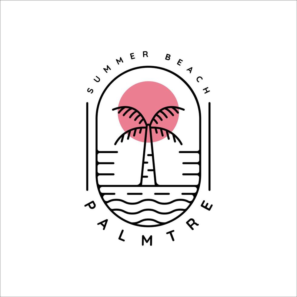 palm or coconut tree logo line art with sunset vector illustration template icon . design with minimalist badge and typography style