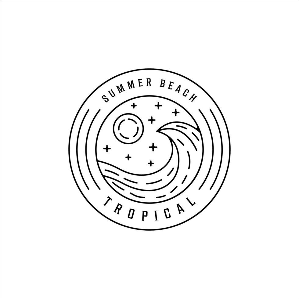 tropical island line art logo minimalist simple vector illustration template icon design. summer beach wave linear concept with circle badge typography