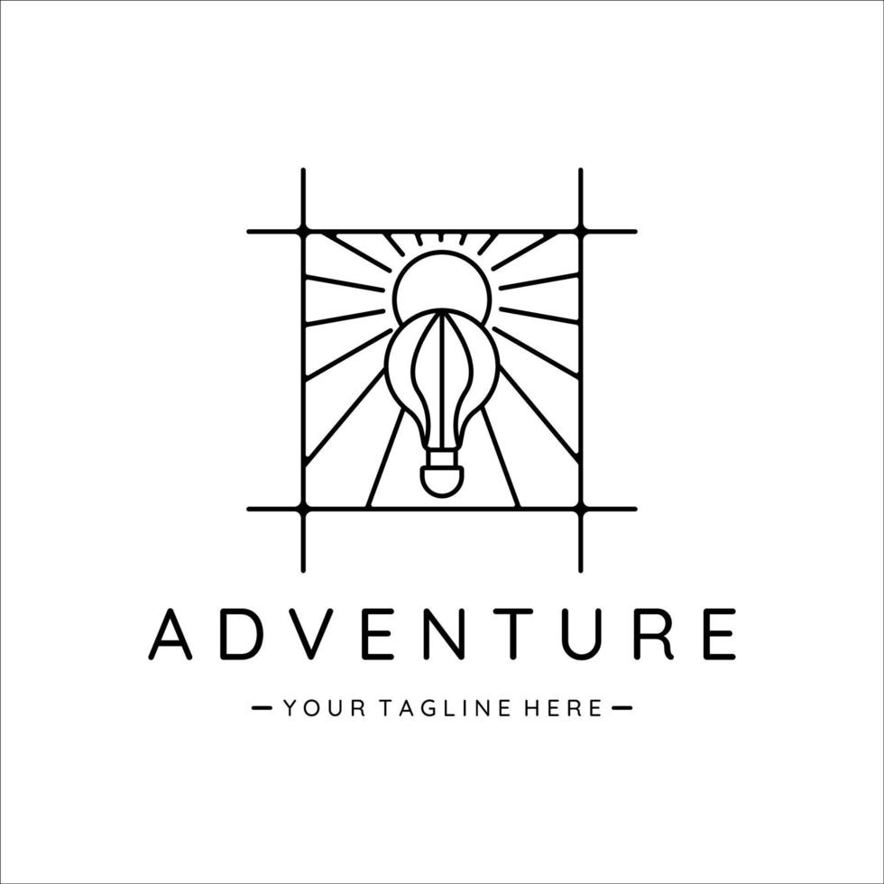 air balloon logo line art simple minimalist vector illustration template icon design. adventure fly with balloon business transportation concept with square badge