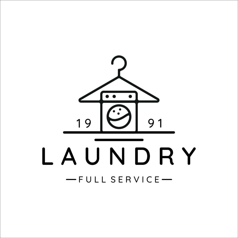 laundry minimalist line art logo simple vector illustration template icon design. washing machine and Wardrobe Shoulder Hanger outline symbol for business concept