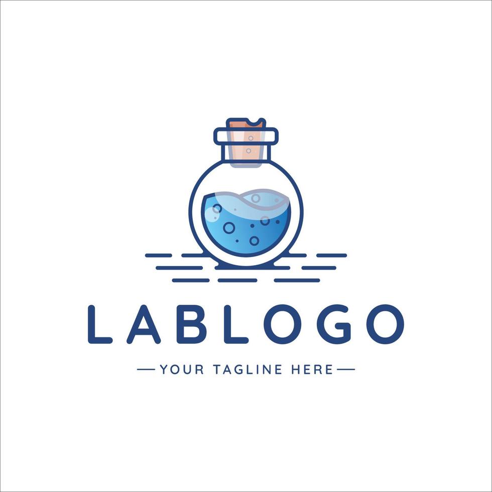 beaker lab logo line art vector illustration template icon design. liquid lab concept for company