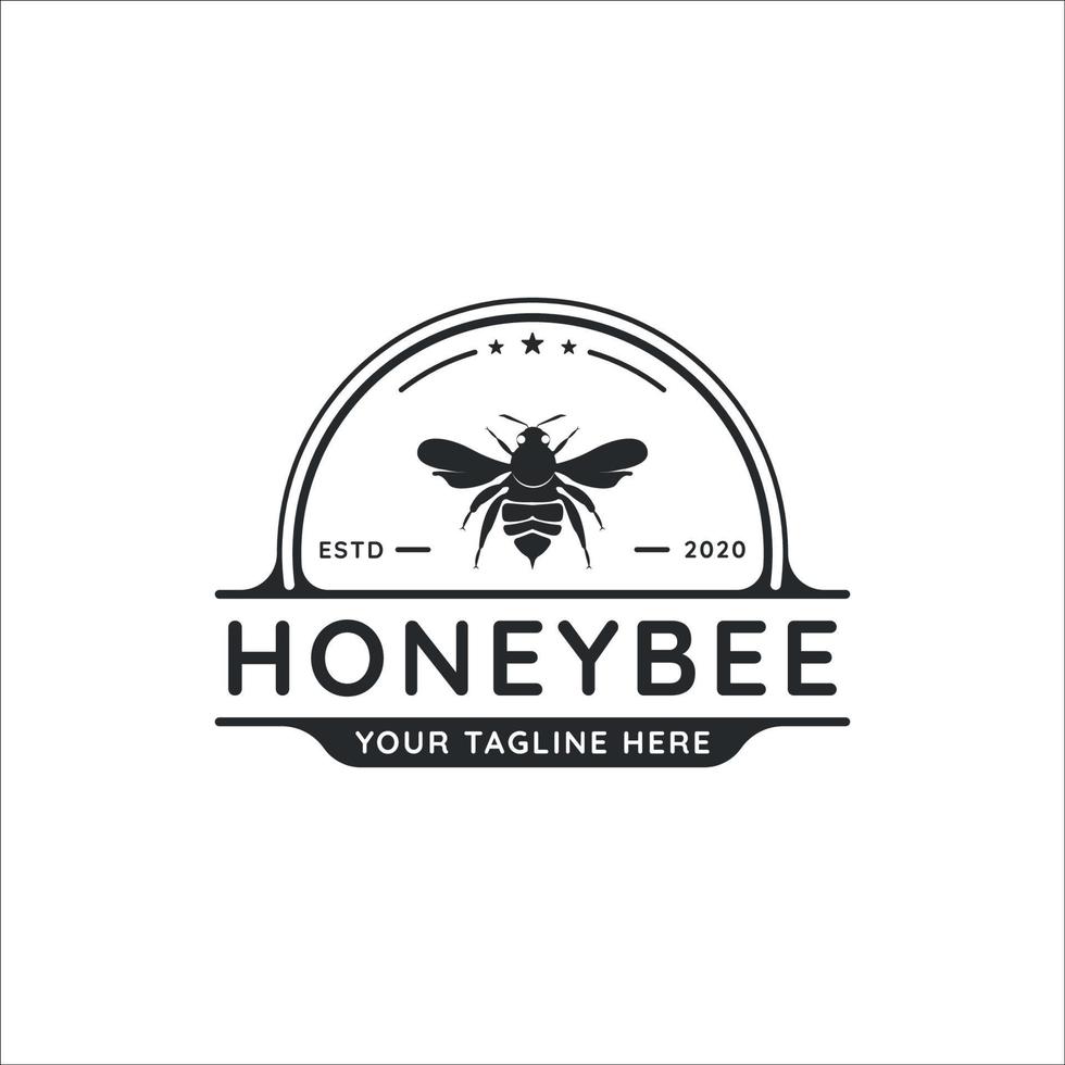 diseño gráfico del icono de la plantilla de la ilustración del vector vintage del logotipo de la abeja de la miel. logotipo y tipografía con concepto de logotipo de insignia