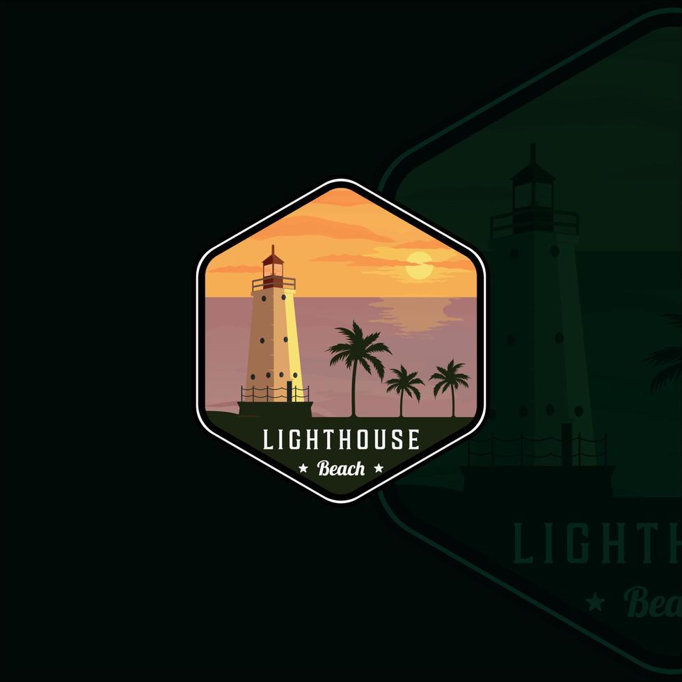 lighthouse emblem logo vintage vector illustration template icon graphic design. beach or paradise label with palm tree symbol for adventure travel