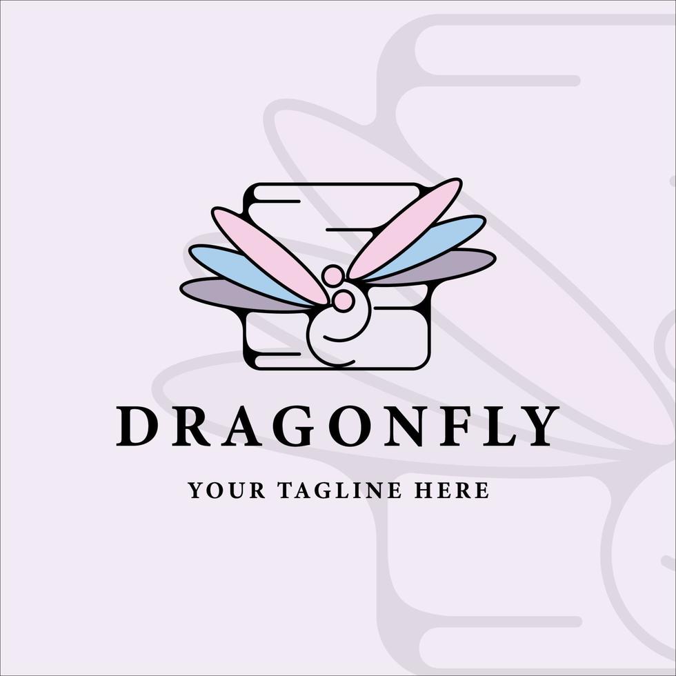 dragonfly logo line art modern color minimalist vector illustration template icon graphic design with badge concept