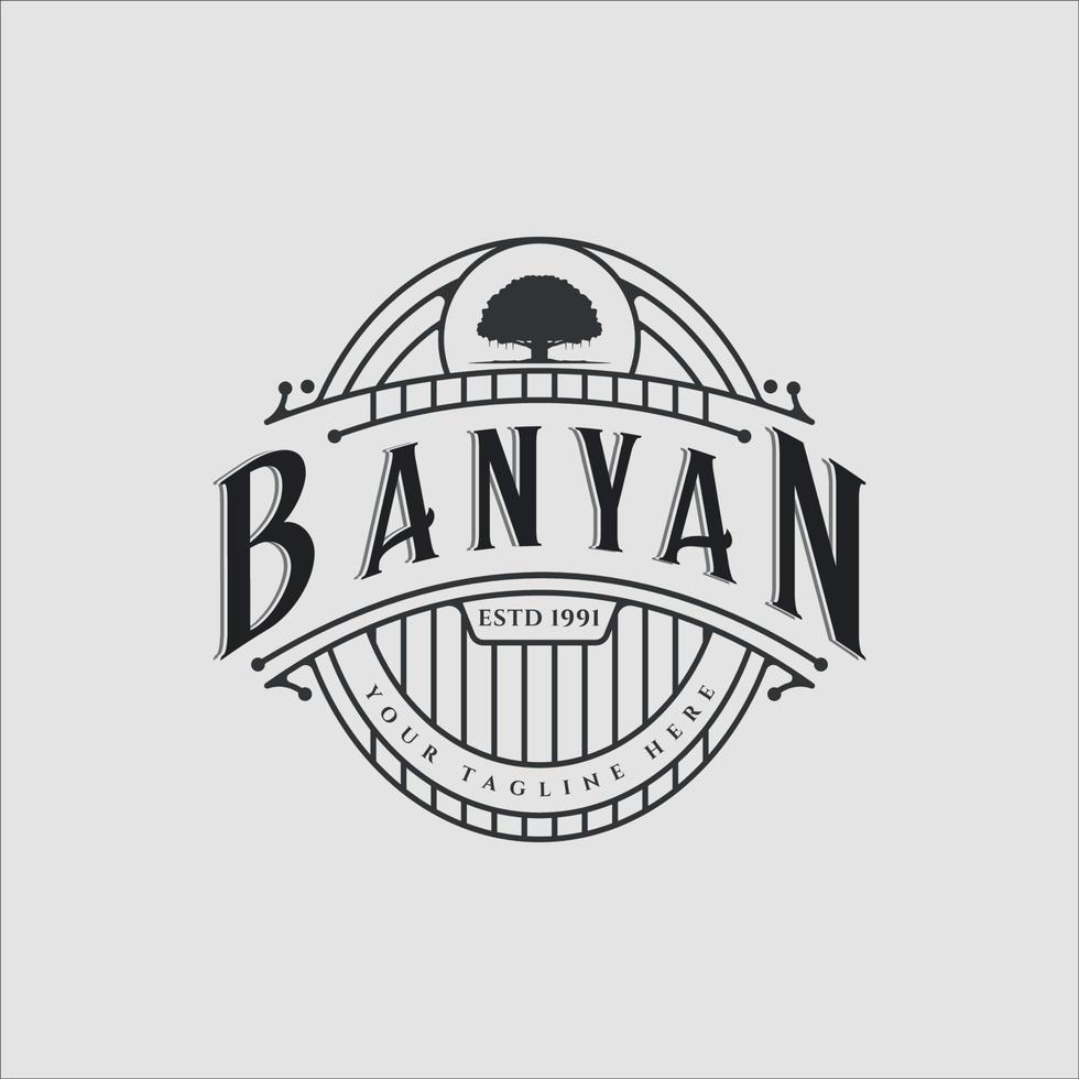 banyan tree logo vintage vector illustration template icon design with retro style typography concept