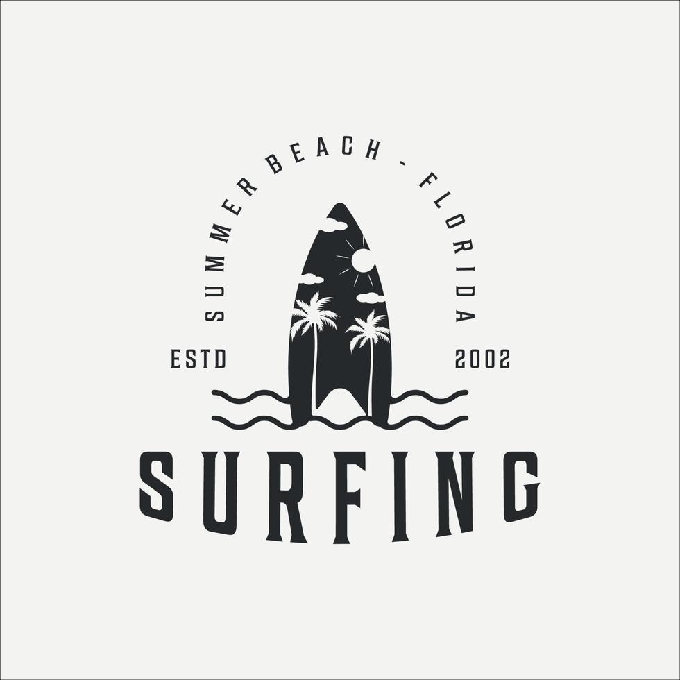surfing beach logo vintage vector logo illustration template icon design. paradise retro symbol with typography style