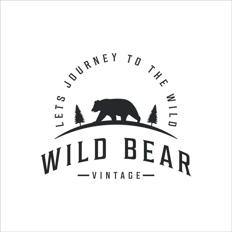 diseño de icono de plantilla de ilustración de vector vintage de logotipo de oso salvaje