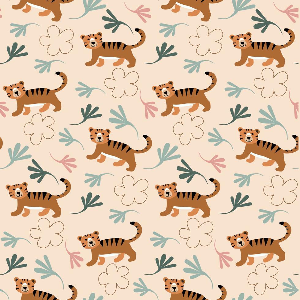 Seamless pattern jungles tiger boho colors flat cartoon vector