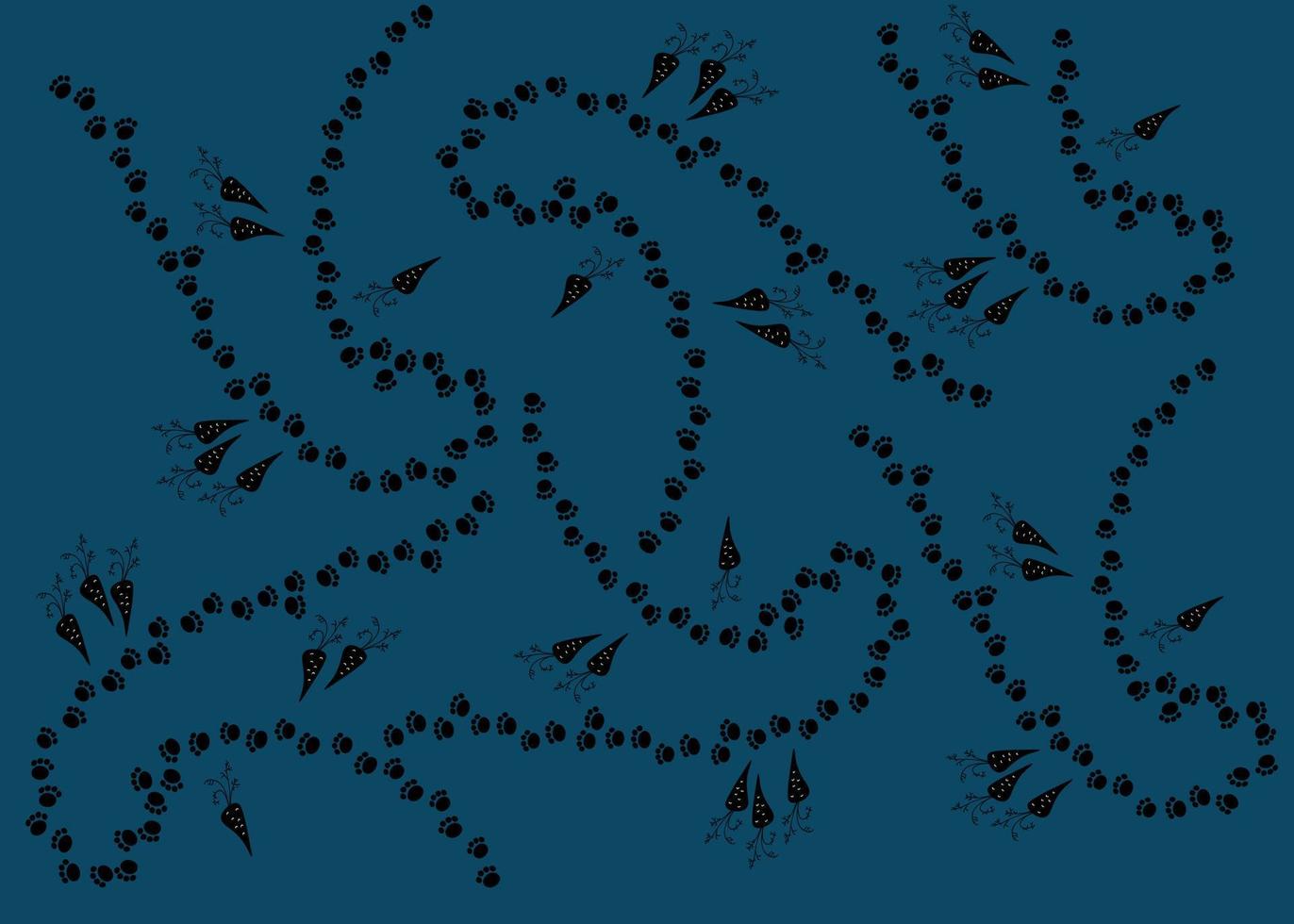 Rabbit foot print steps path and carrot vector doodle hand drawn background.