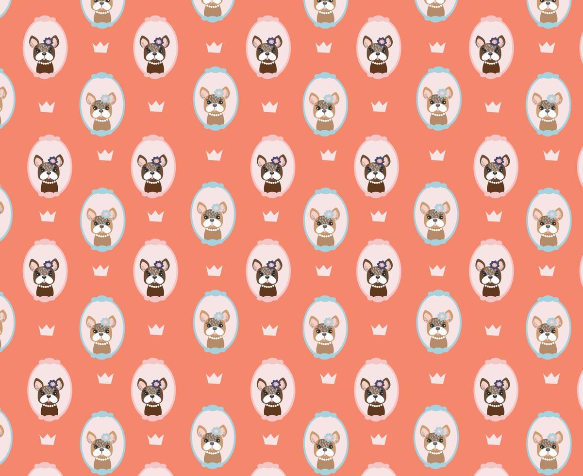 Kawaii Cute bulldog seamless pattern. Isolated cartoon vector illustration.