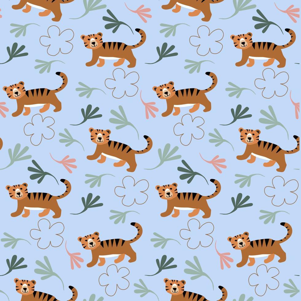 Cute tigers seamless pattern vector