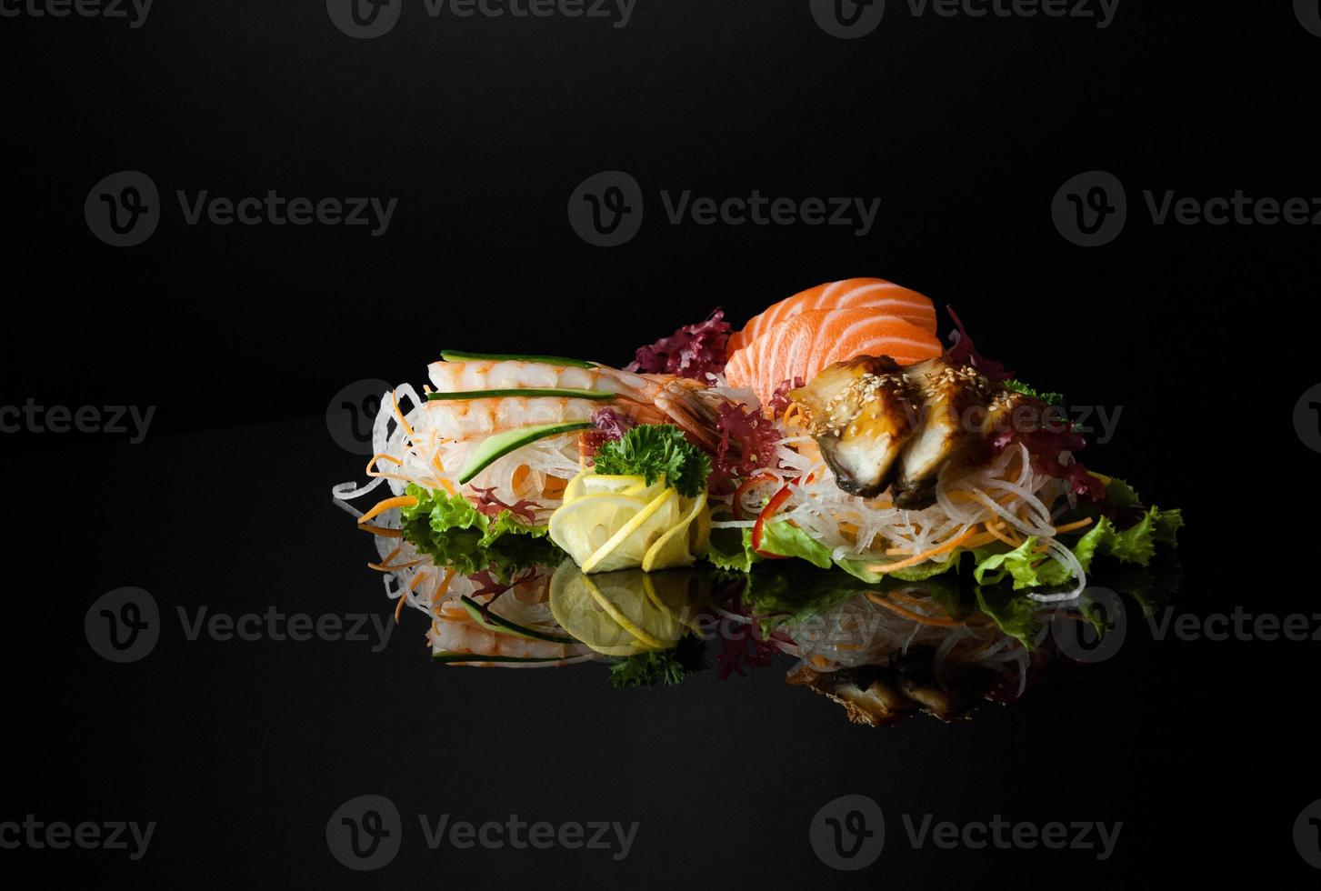 sushi on black background photo