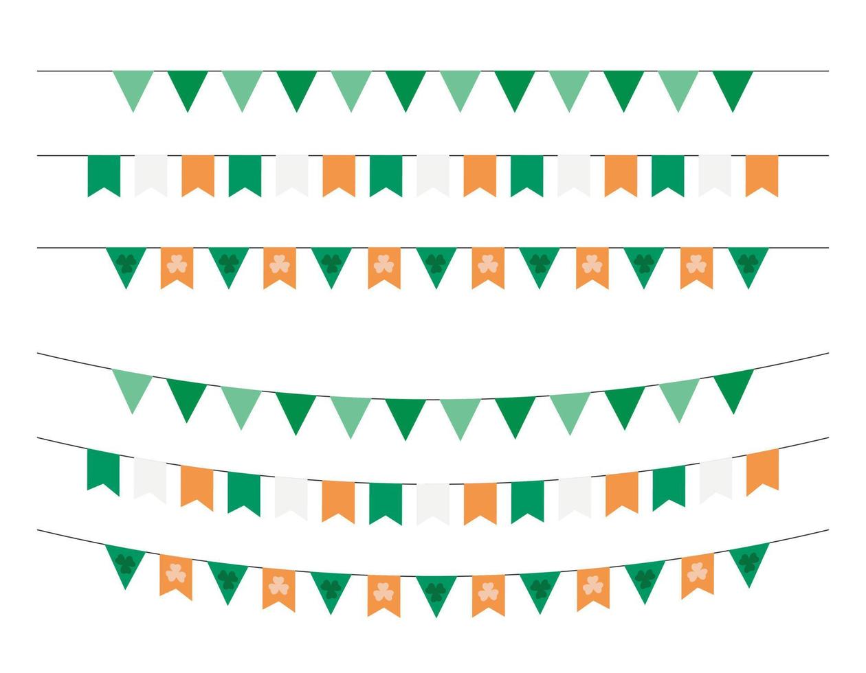 banderas del partido del día de san patricio aisladas. conjunto vectorial de empavesados y guirnaldas tradicionales de san patricio. colección de decoraciones festivas irlandesas vector
