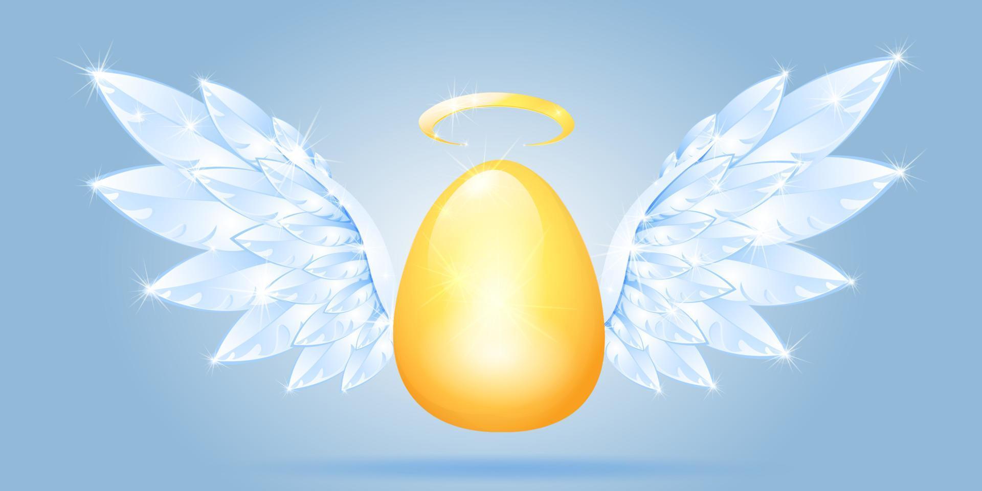 huevo dorado con alas de angel vector