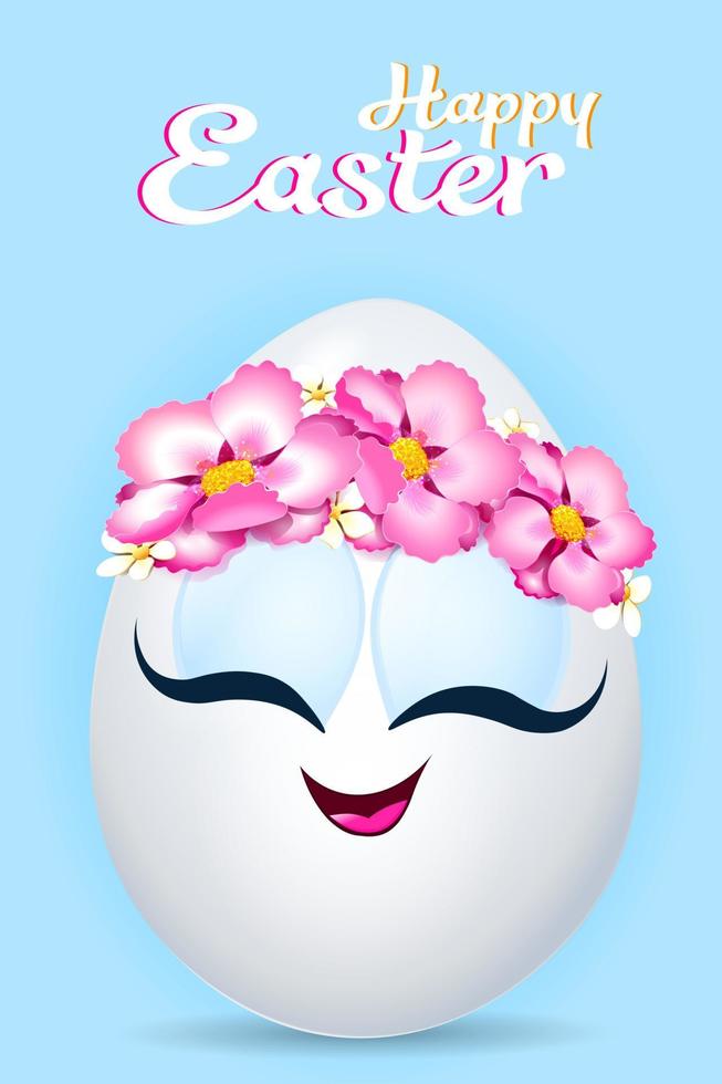 Easter egg girl cartoon with flower wreath vector