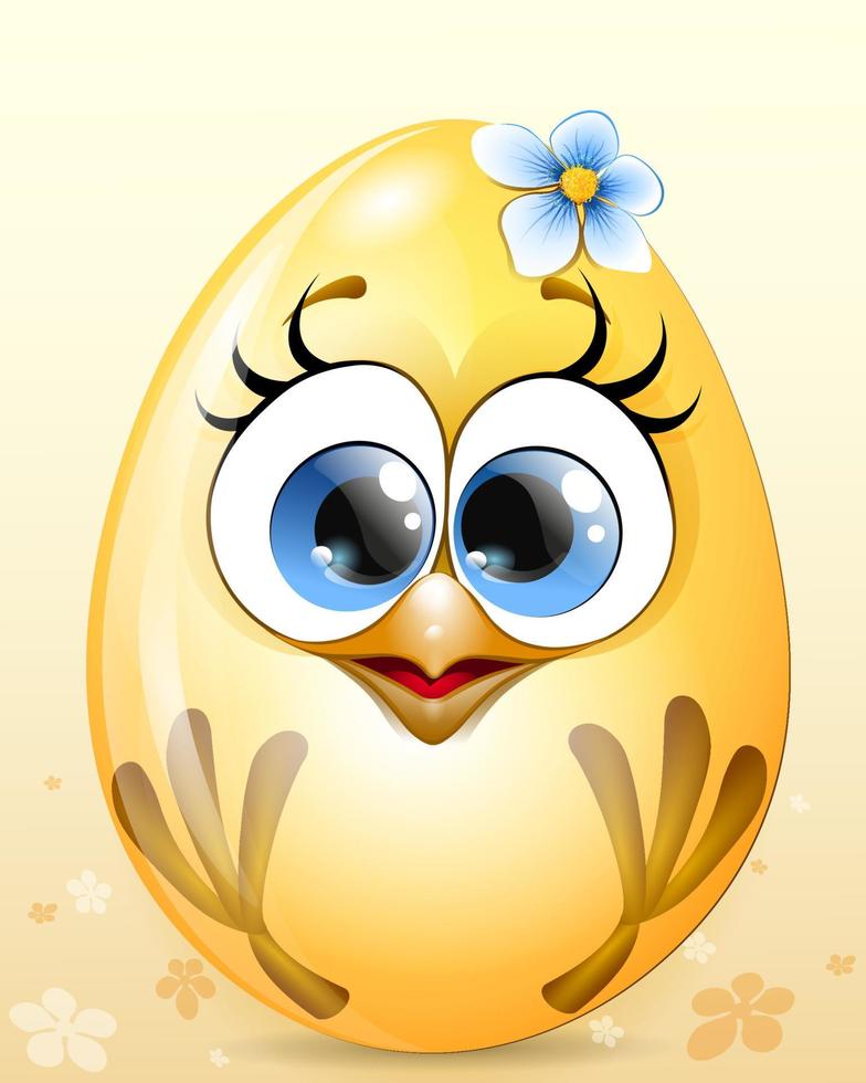 Cute spring egg cartoon chick with flower. Easter concept vector