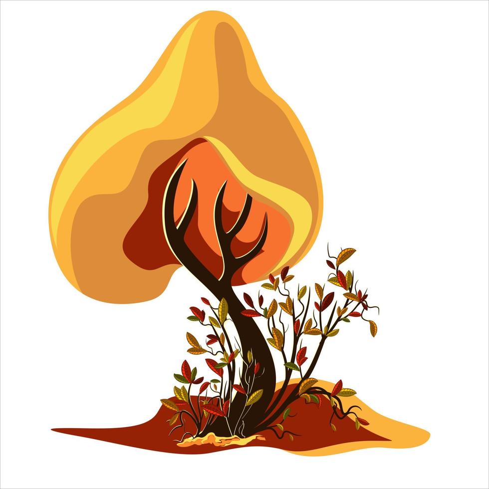 Vector image of autumn concept. with a lone tree with a shrub. Stylization. EPS 10