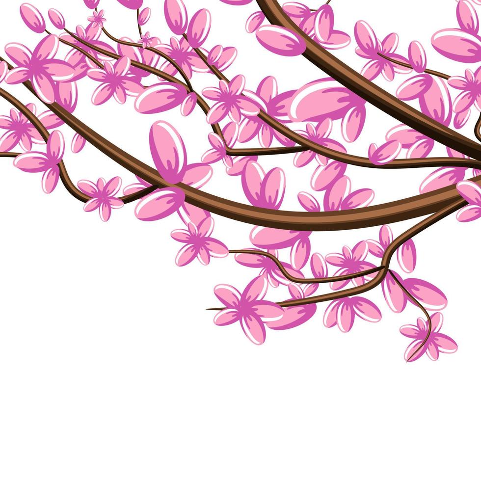 Vector image isolated on white background. Branch in pink flowers. Sakura. Concept. EPS 10