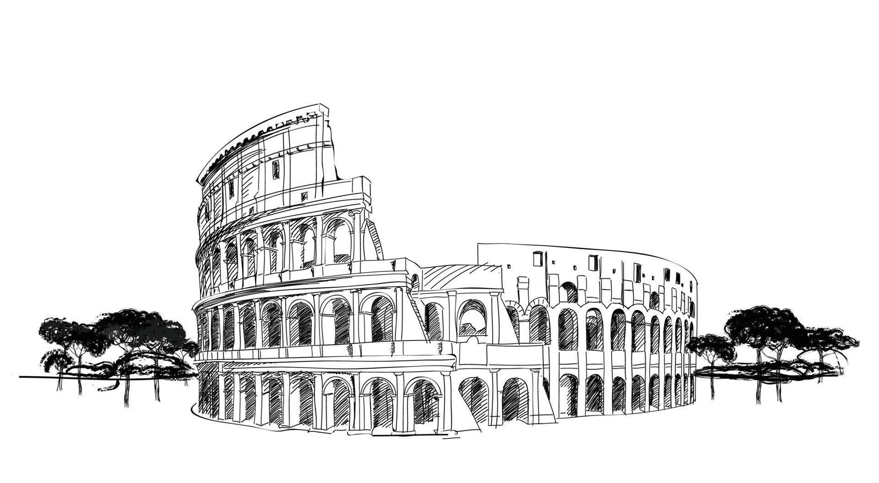 Coliseum in Rome city Italy. Travel Italian landmark Colosseum. City Rome skyline sketch vector