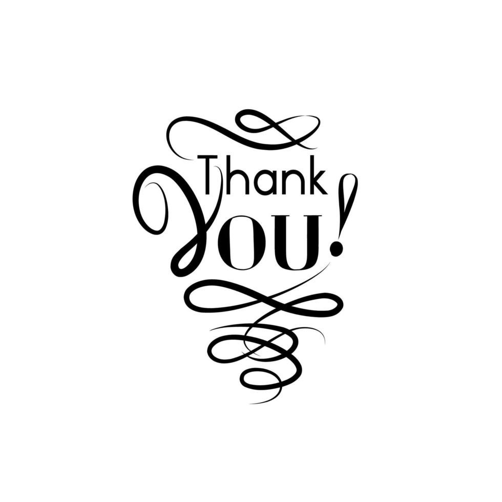 Thank you card, handwritten lettering, calligraphic line vignette decorated text for card design vector