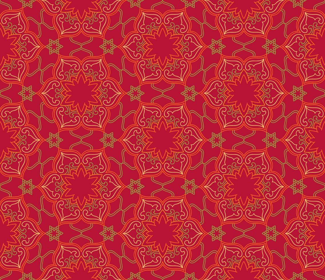 Abstract fractal eamless pattern. Arabic line ornament with star floral mandala shapes. vector