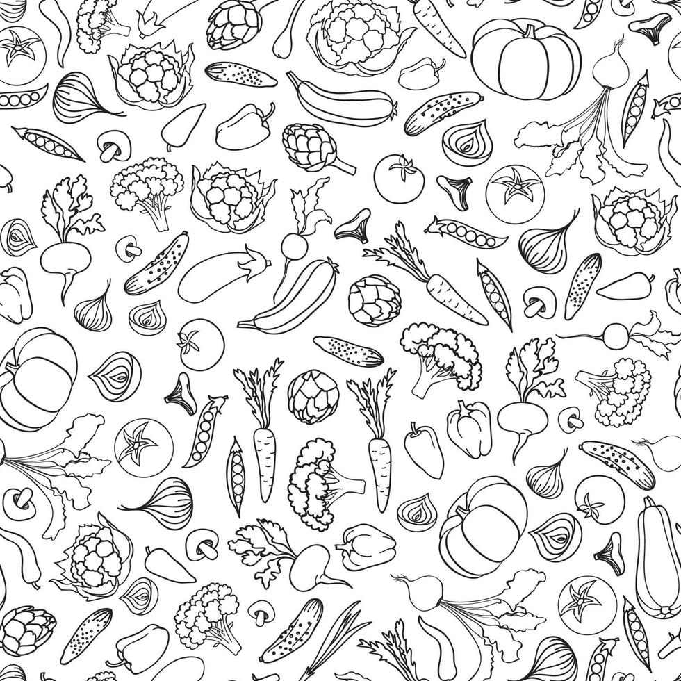 Farm Food ingredient seamless pattern. Vegetable background. Farm fresh food drawing ornamental decor for kitchen vector