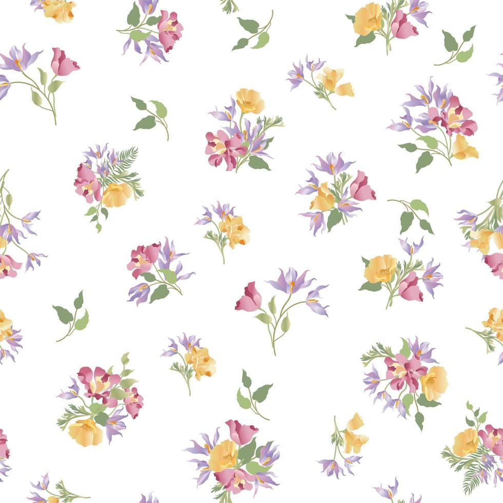 Floral seamless pattern. Flower garden ornamental white background. Flourish garden texture vector