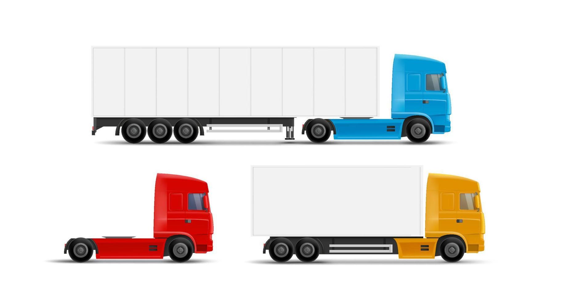 Color trucks isolated on white background. 3d vector illustration