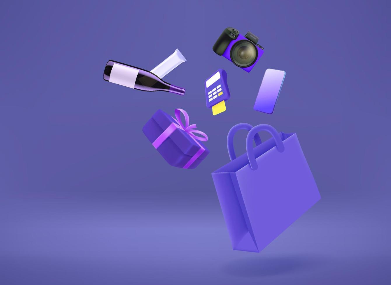 bolsa de compras con productos en la sala de color veri peri. ilustración vectorial 3d vector