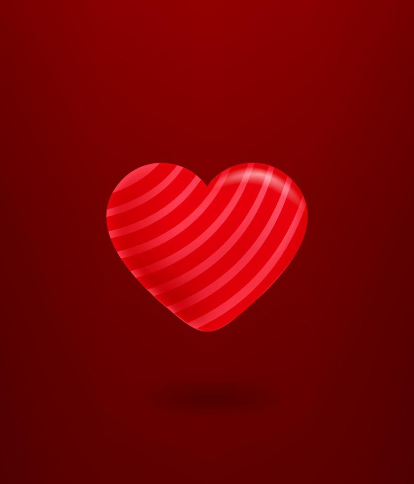 Red heart with stripes. 3d vector illustration