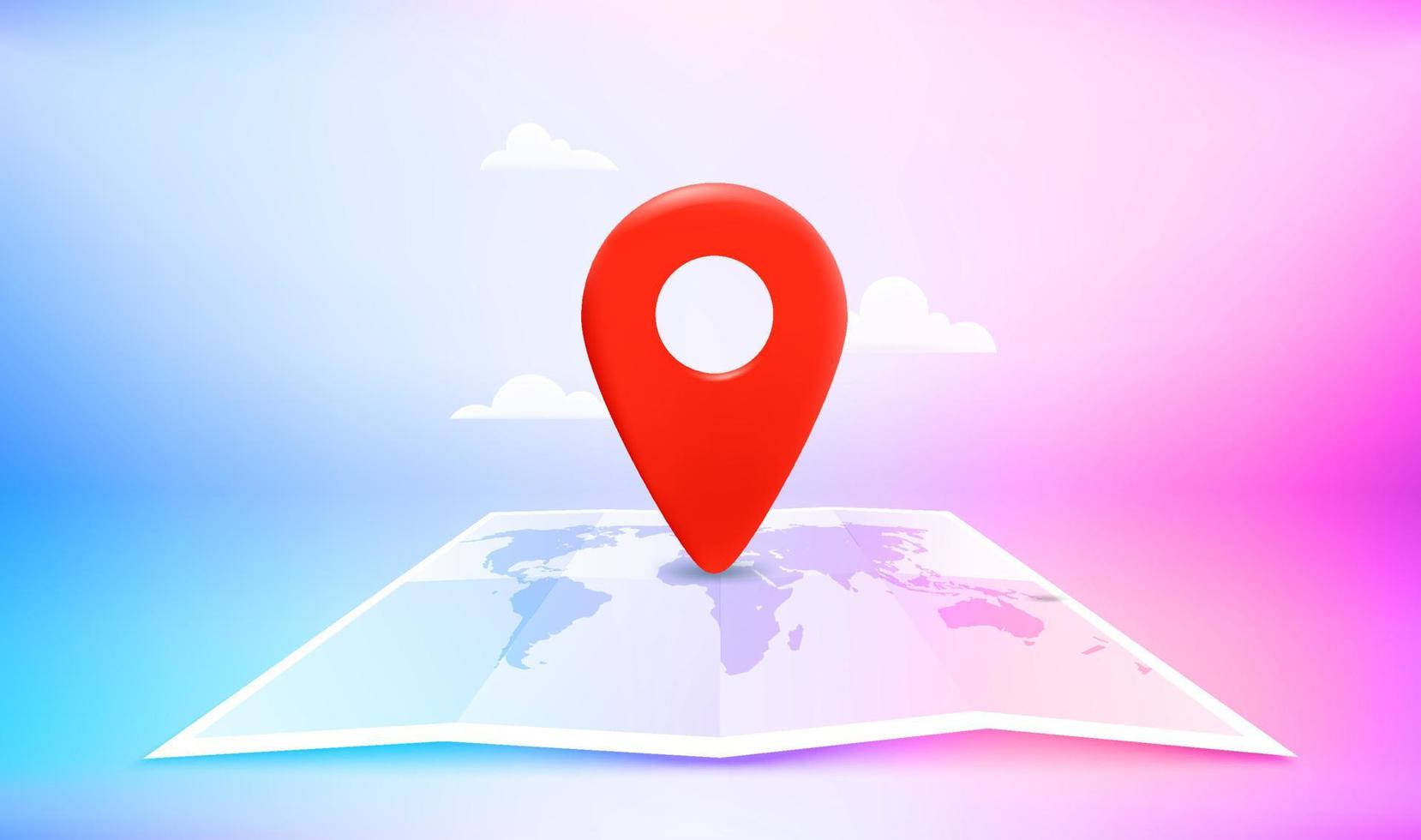 Map navigation pointer on the map in perspective. Travel destination concept. Vector 3d illustration