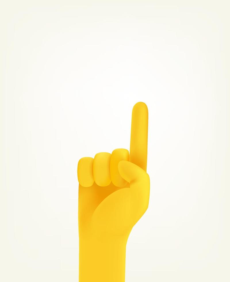 Cute cartoon human hand with finger in an air. 3d vector banner with copy space