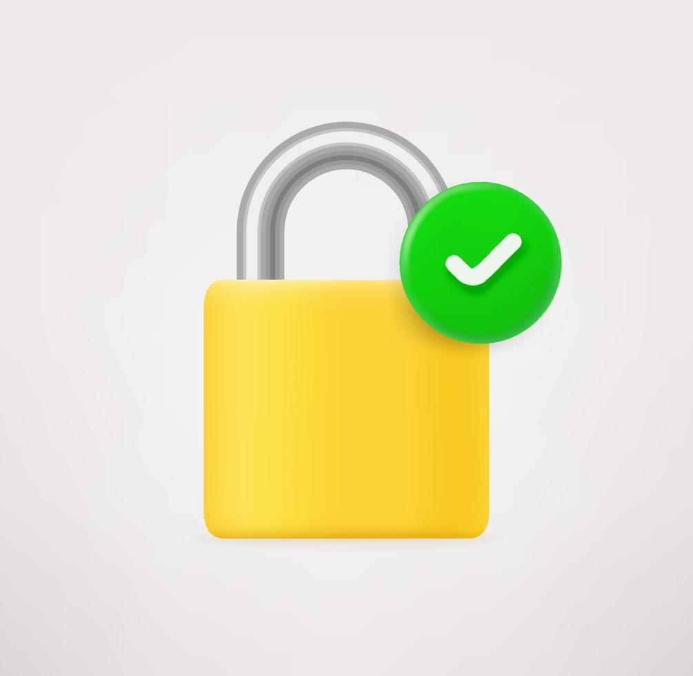 Lock icon with checkmark. 3d vector icon