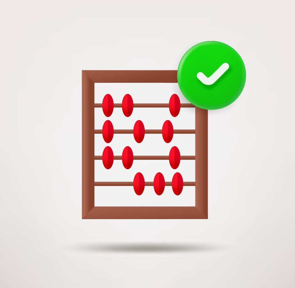 Wood bills icon with checkmark. 3d vector icon