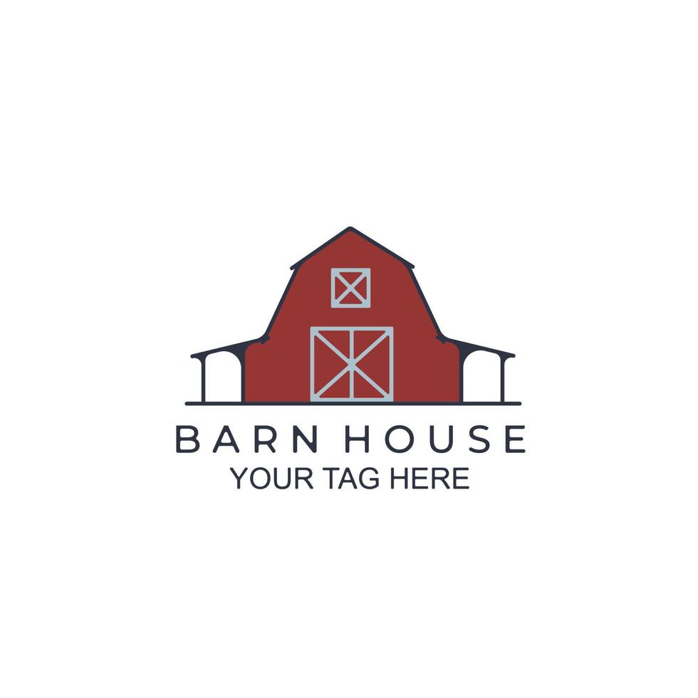 diseño de plantilla de vector de ilustración de logotipo de arte de línea de color de casa de granero, diseño de logotipo de granja