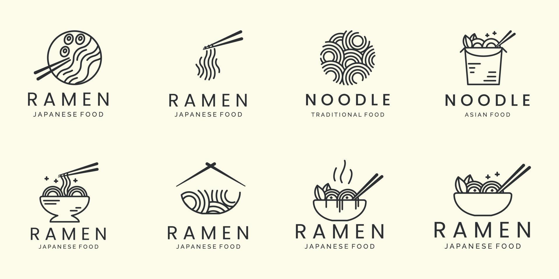 ramen noodle  japanese minimalist line art set logo icon template vector design
