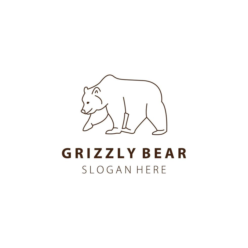 grizzly bear line art logo illustration vector template design