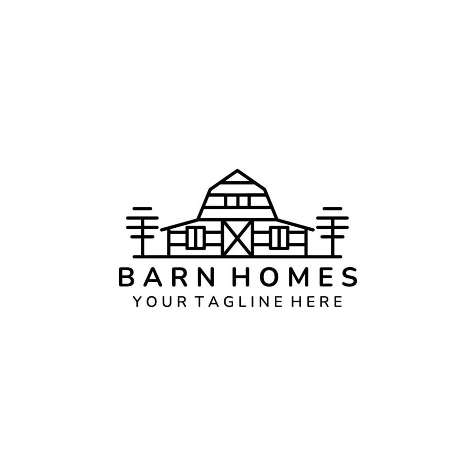 barn home minimalist line art icon logo template vector illustration design, farm house minimalist line art logo
