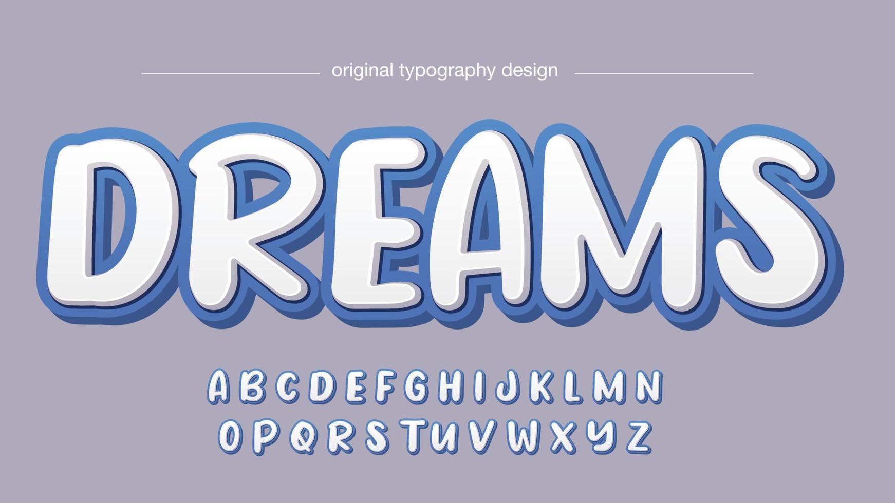 white and blue 3d cartoon bold stroke font vector