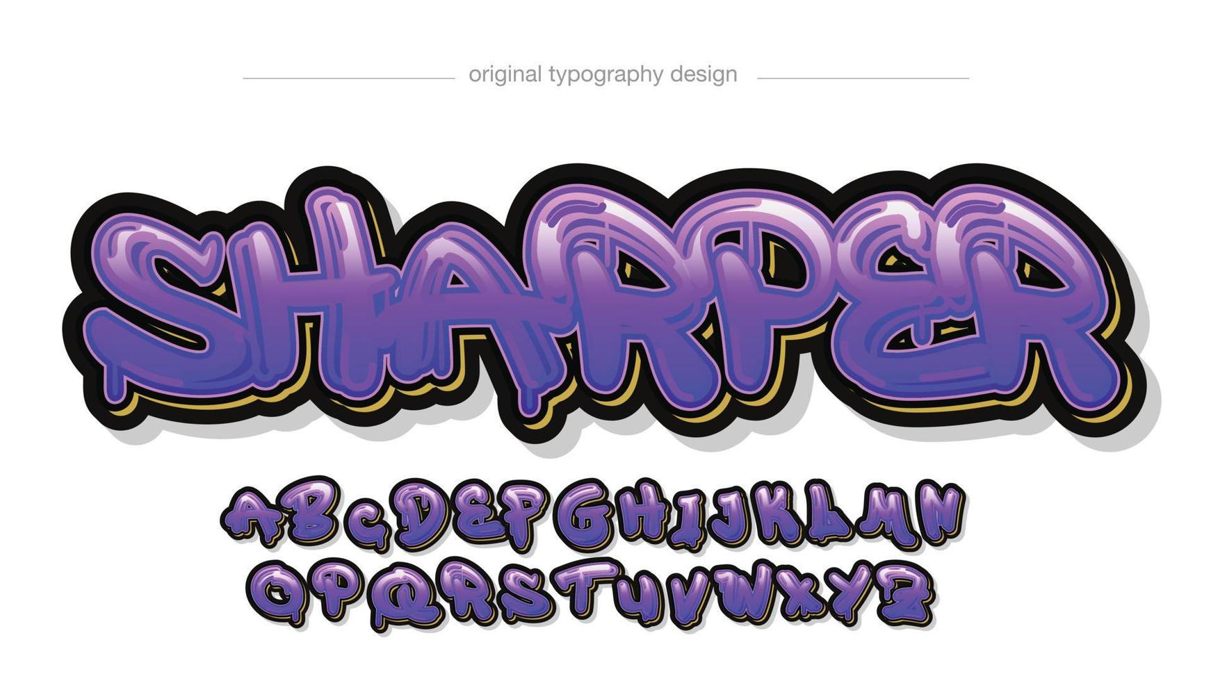 tipografía de graffiti que gotea púrpura y amarillo vector