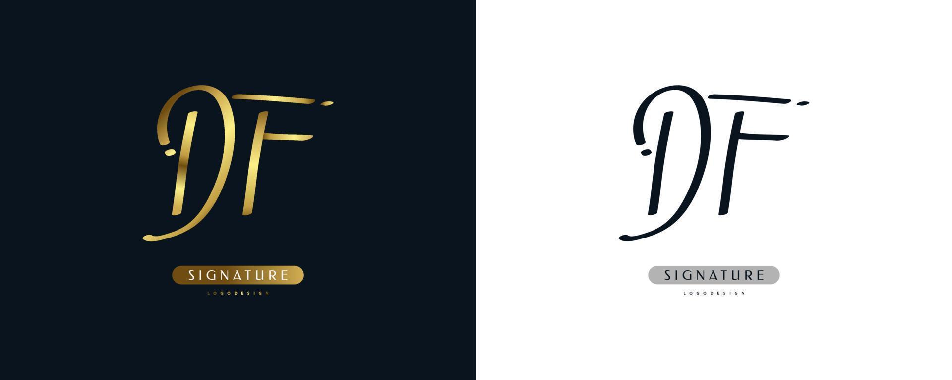 DF Initial Logo Design with Elegant Handwriting Style in Golden Gradient. DF Signature Logo or Symbol for Wedding, Fashion, Jewelry, Boutique, Botanical, Floral and Business Identity. Feminine Logo vector