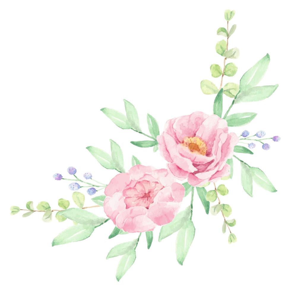 arreglo de ramo de flores de peonía rosa acuarela vector