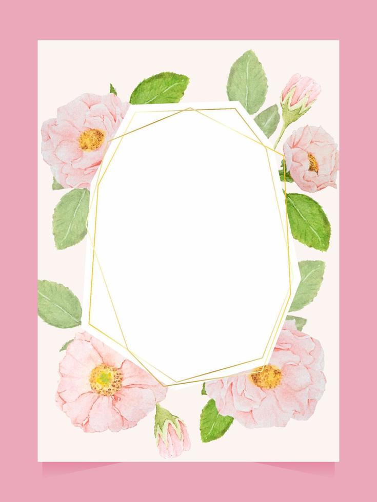 diseño de plantilla de tarjeta de invitación de boda de rosas de acuarela rosa 5x7 vector