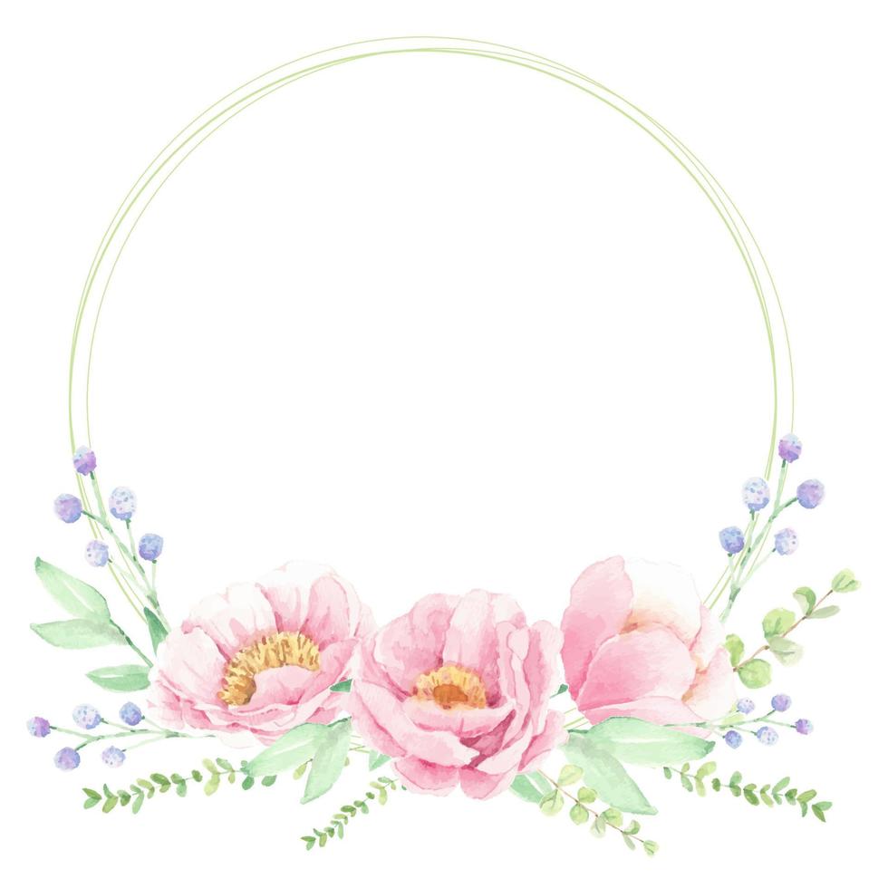 watercolor pink peony flower bouquet arrangement wreath frame for logo or banner vector
